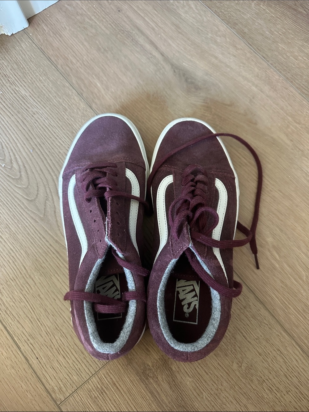 Vans Women's Burgundy Suede Old Skool Sneakers with White Stripe